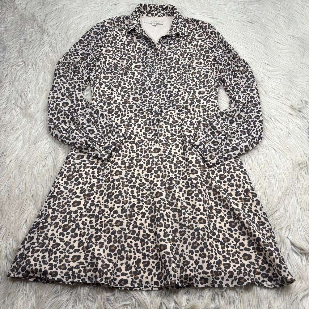 LOFT Women's S Leopard Cheetah Print‎ Fit Flare Shirt Dress Maximalist Dopamine
